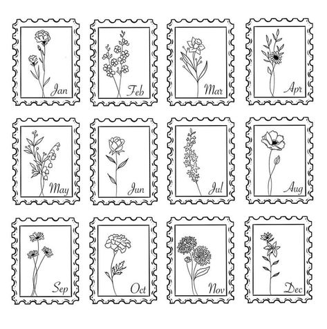 Aster Stamp Tattoo, Traditional Style Stamp Tattoo, Birth Flower Postage Stamp Tattoo, Stamp Tattoo Ideas Design, Small Frame Tattoo, Stamp Outline Tattoo, Carnation Stamp Tattoo, Small Postage Stamp Tattoo, Lily Of The Valley Stamp Tattoo