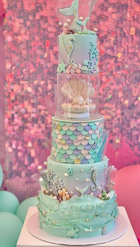 Ocean Birthday Cakes, Ariel Cake, Ordinary Extraordinary, Tiered Cakes Birthday, Mermaid Birthday Party Decorations, Mermaid Theme Birthday Party, Mermaid Birthday Cakes, Ocean Birthday, Little Mermaid Birthday