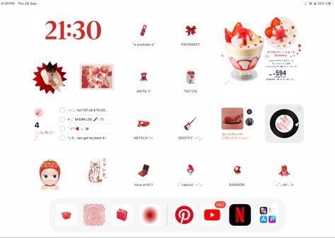 Ipad Wallpaper Ideas Ios 17, Red Ipad Homescreen, K Pop Ipad Layout, Ipad Homescreen Ideas Anime, Ipad Homescreen Layout Ideas, Ipad Homescreen Ideas Kpop, Ipad Ios 17, Kpop Ipad Layout, Tablet Homescreen Ideas