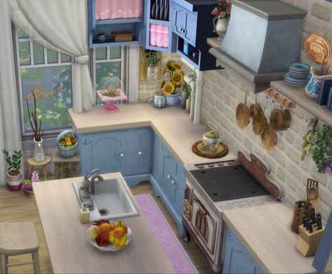 #sims #kitchen #cottage #cottagecore Sims 4 Cottage Kitchen Ideas, Sims 4 Cottage Kitchen, Cottage Core Sims 4, Sims 4 Cottage Living, Sims Kitchen, Cottage Core Interior, Maximalist Kitchen, Cottage Core Kitchen, Sims 4 Cottage