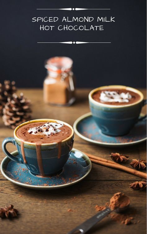 Spiced Almond Milk Hot Chocolate Almond Milk Hot Chocolate, Coffe Drinks, Almond Milk Drinks, Almond Drink, Paleo Hot Chocolate, Spiced Hot Chocolate, Paleo Food List, Milk Drinks, Christmas Cupcakes Recipes