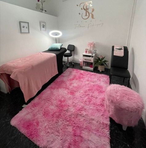 Lash room, lash room ideas, lash room inspo, lash tech, lashes, estitician, pink and black lash room, pink and black Pink Esthetician Room Ideas, Lash Room Inspo Pink, Lash Room Decor Pink, Lash Room Inspiration, Lash Tech Room Ideas At Home, Pink Esthetician Room, Pink Lash Room, Lash Room Aesthetic, Lash Tech Room Ideas