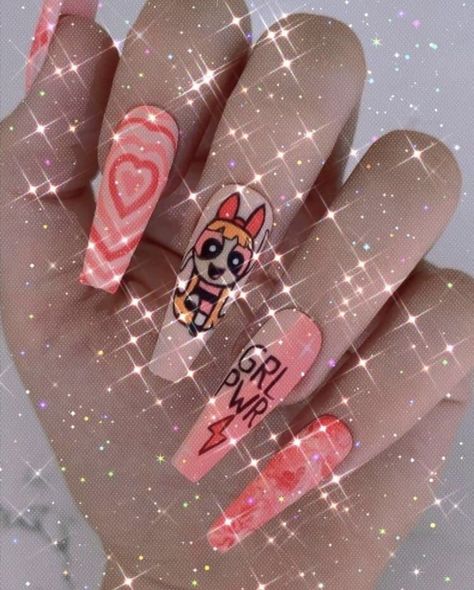 #nails | #nailart | #nailsdesign | #nailsonfleek | #nailsaddict | Blossom Nails Powerpuff, Powerpuff Blossom, Pretty Fingernails, Powerpuff Girls Costume, Cartoon Nails, Bratz Inspired Outfits, Nails Now, Powerpuff Girl, Cute Acrylic Nail Designs