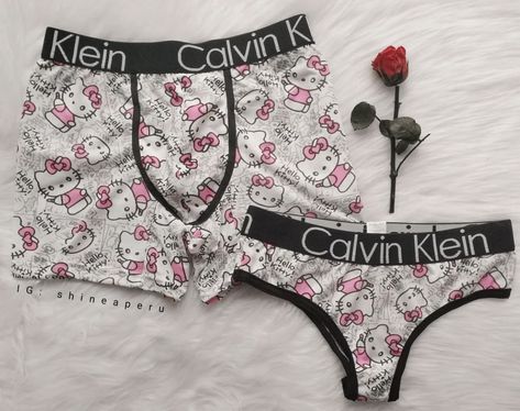 Hello Kitty Calvin Klein, Hello Kitty Bras, Matching Hello Kitty Pajamas, Matching Clothes Couple, Hello Kitty Matching, Hello Kitty Jewelry, Kitty Clothes, Couple Fits, Anime School