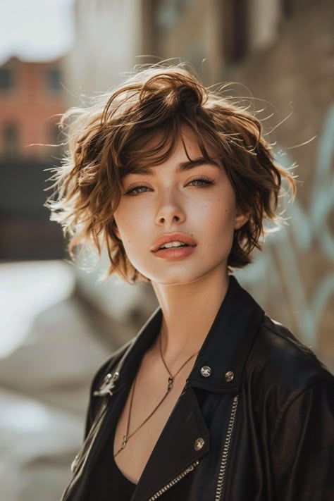 Short Shag With Bangs Wavy Hair, 90s Grunge Hair Short, Short Wavy Hairstyles For Women, Short Wavy Hairstyles, Wavy Haircut, Wavy Pixie Cut, Short Wavy Haircuts, Wavy Pixie, Short Wavy Bob