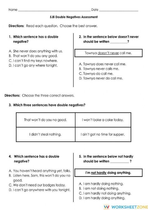 Regular Past Tense Verbs, Double Negative, Grammar Errors, Simple Present Tense, Subject Verb Agreement, Negative Words, The Worksheet, Subject And Verb, Past Tense