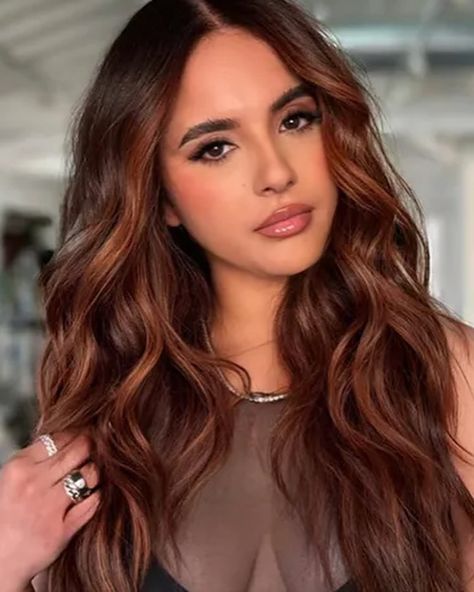 60 Stunning Cowboy Copper Hair Inspo Pics Copper Balayage Dark Roots, Red Hair Black Eyebrows, Copper Brown Balayage Brunettes, Brown To Copper Balayage, Brown Eyes Red Hair, Cooper Balayage Brunettes, Spring Red Hair Color, Reddish Brown Hair Color, Copper Brown Hair Color