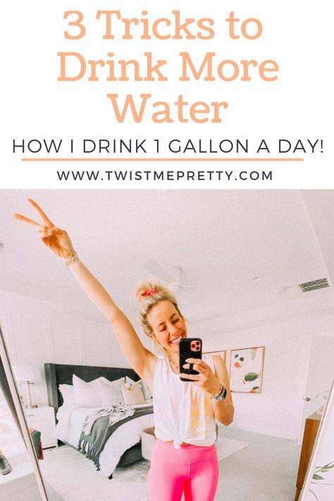 3 tricks to drink more water. How I drink 1 gallon a day! www.twistmepretty.com Tricks To Drink More Water, Drink Gallon Of Water A Day, Drinking A Gallon Of Water A Day, How Much Water To Drink A Day, How To Drink More Water, 1 Gallon Of Water A Day, Gallon Of Water A Day, Strawberry Infused Water, Water Per Day