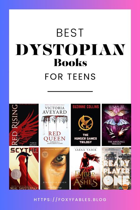 Best Dystopian Books (For Teens) 

Books Like The Hunger Games Trilogy, Red Rising, Ready Player One, Scythe, and more. 
Click the link for more recommendations Books Like Divergent, Stand Alone Books, Best Dystopian Novels, The Red Queen Series, Stephanie Meyers, Dystopian Fiction, Red Rising, Victoria Aveyard, Dystopian Novels