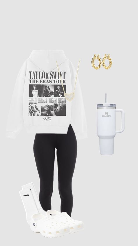 random outfit #outfitinspo #taylorswift #crocs #white #trendy #preppy #foryou White Crocs, Your Aesthetic, Taylor Swift, Swift, Leggings, Energy, White