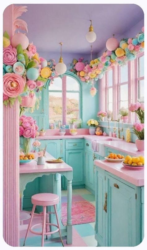 Dining Room Pastel, Trendy Kitchen Design, Pastel Room Decor, Pastel Home Decor, Chic Interior Design, Store Hacks, Kitschy Kitchen, Pastel House, Dollar Store Hacks