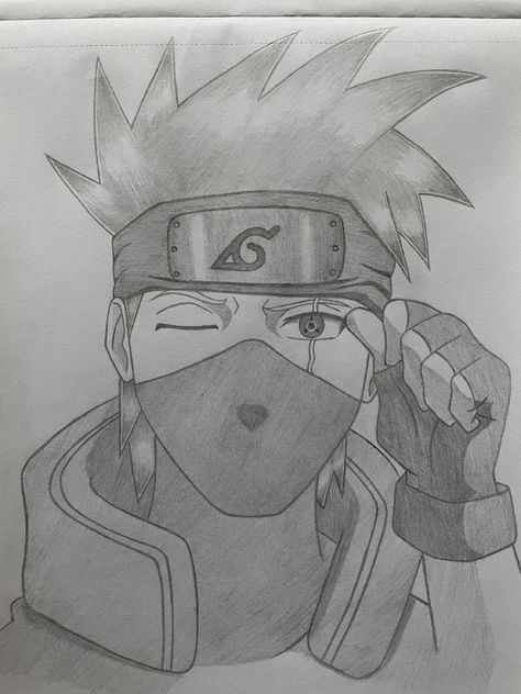 Kakashi Pencil Sketch, Kakashi Hatake Drawing Pencil, Kakashi Drawing, Cartoon Drawings Sketches, Back Drawing, Album Layout, Naruto Tattoo, Photo Album Layout, Naruto Drawings