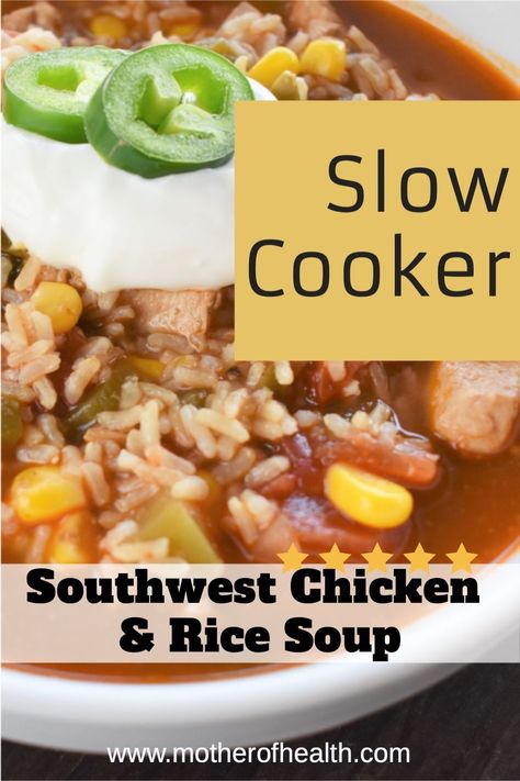 This recipe is perfectly suited to the slow cooking process and is one of our favorite southwest inspired recipes. This chicken and rice soup is both economical and healthy. Colcannon Soup Recipe, Southwest Chicken Rice, Southwest Chicken And Rice, Soup Recipe Easy, Moist Zucchini Bread, Prepper Food, Chicken Rice Soup, Southwest Chicken, Zucchini Bread Recipes