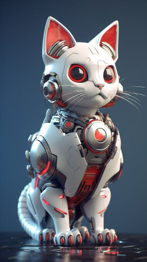 Robot Cat Concept Art, Robot Cat Art, Robotic Wallpaper, Cat 3d Wallpaper, Cat Bot, New Year Dance, Robot Wallpaper, Steampunk Animals, Robot Cat