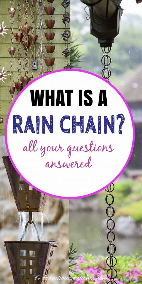 Chain Water Drain, Rain Chimes Diy, Rain Spout Drainage Downspout Ideas, Diy Rain Chain How To Make, Rain Chains Gutter Downspout Ideas, How To Make A Rain Chain, Rain Chain Installation, Rain Chain Diy, Rain Chimes