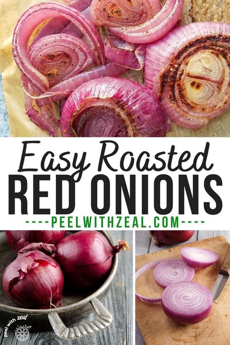 Delicious roasted red onions are great on tacos, in your favorite lunch bowl or tossed in one pan pasta dish. Roasted onions also make a great steak side dish or topping for your burger. Good for meal prep too. Steak Side Dish, Gluten Free Recipes Side Dishes, Pan Pasta, Red Onion Recipes, One Pan Pasta, Steak Side Dishes, Quick Side Dishes, Gluten Free Sides Dishes, Roasted Onions