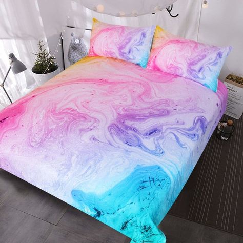 A rad pastel bed set sure to give you the kind of psychedelic beauty rest only a candy-for-dinner high could create. 30 Things For Anyone Who's Basically A Child Trapped In An Adult's Body Girly Bedding, Girls Bedspreads, Marble Bedding, Purple Duvet, Marble Duvet Cover, Purple Bedding Sets, Design Ložnic, Tie Dye Bedding