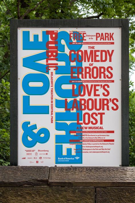 Shakespeare In The Park, Typography Design Inspiration, Paula Scher, Environmental Graphic Design, Typography Layout, Type Posters, Parking Design, Environmental Graphics, Graphic Design Poster