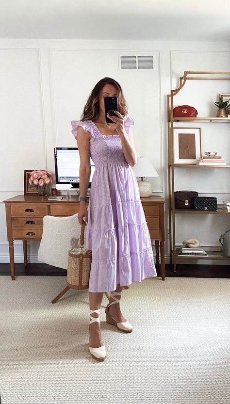 Summer Outfits Roundup and a timeless new bag ~ Lilly Style London Summer Dress, Work Outfit Dress Summer, Summer Outfits Academia, Modest Summer Clothing, Timeless Summer Fashion, Classy Summer Outfits Work, Sunday Summer Outfit, Everyday Wreath Ideas, Romantic Summer Outfits