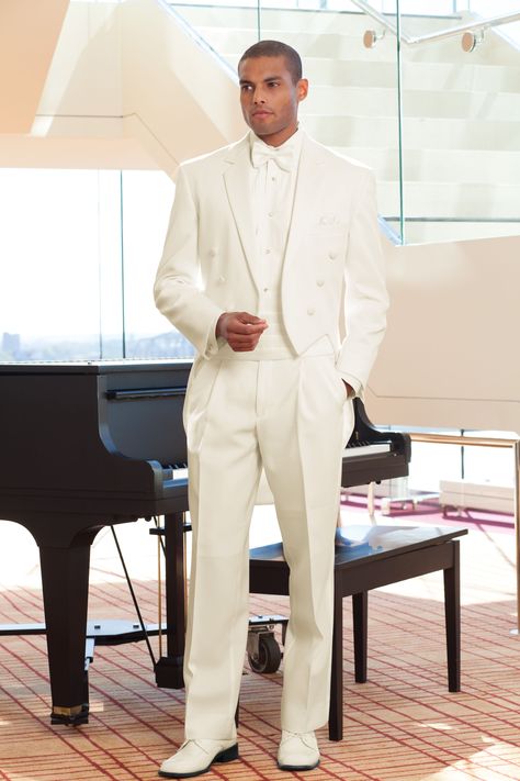 Ivory Full Dress Tuxedo Men Wedding Suits, Ivory Tuxedo, White Tie Event, Tuxedo Styles, Ivory Suit, Groom Tux, White Dress Shoes, Groom Tuxedo, White Tuxedo