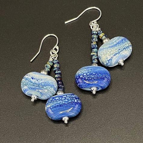 Blue Waters Earrings by Sher Berman (Silver & Art Glass Earrings) Lampwork Bead Earrings, Lampwork Bead Jewelry, Lampwork Jewelry, Clay Stuff, Lampwork Earring, Oval Earrings, Handmade Glass Beads, Artful Home, Oval Earring