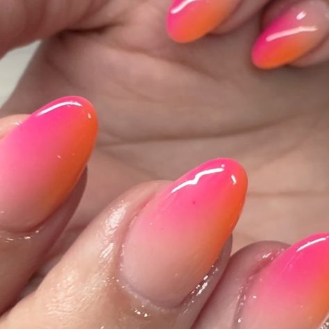 Multi Ombre Nails, Call Ombre Nails, Summer Ombré Nails, Short Almond Nails Summer, Nails Summer Vibes, Ombre Summer Nails, Coral Ombre Nails, Nail Suite, Short Nails Summer