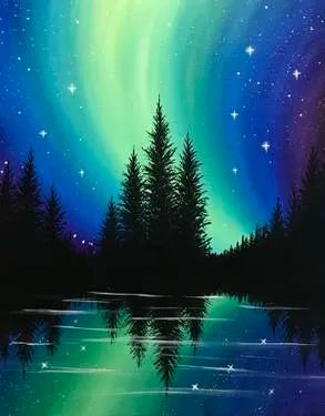 paint night ideas - Google Search Starfish Painting, Northern Lights Painting, Paint Nite, Tableau Art, Paint And Sip, Night Painting, Paint Party, Light Painting, Canvas Art Painting