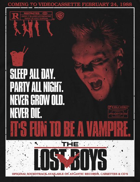 Best Vampire Movies, Wall Flags, Lost Boys Movie, The Lost Boys 1987, Horror Fanatic, The Lost Boys, Boys Posters, Never Grow Old, Horror Movie Art