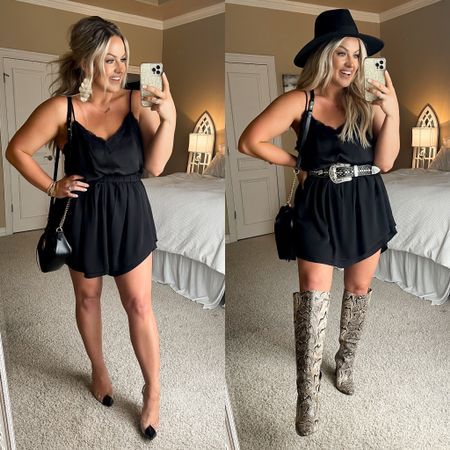 Southern Date Night Outfit, Plus Size Shania Twain Concert Outfit, All Black Nashville Outfit Summer, Black Outfit Bachelorette Party Night, Black Outfits For Nashville, Casual Vegas Outfits Plus Size, Nashville Black Dress Outfit, Black Western Outfit For Party, Black Bachelorette Outfit Plus Size