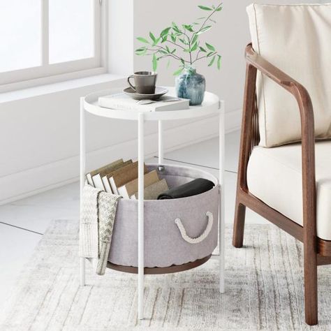 Floating Side Table, Nathan James, Metal End Tables, Fabric Storage Baskets, Fabric Storage Bins, Fabric Basket, Side Table With Storage, Table Vintage, White Rooms