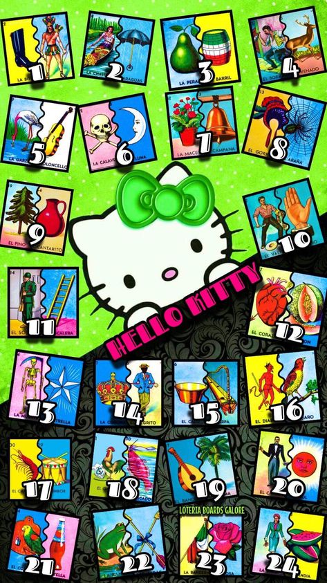 Hello Kitty Loteria, Loteria Template, Free Loteria Boards Lines, Loteria Game Boards Online, Board Games Mexican Loteria, Free Bingo Cards, Loteria Cards, Bingo Cards, Bingo