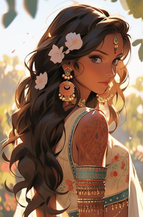 Indian Character Design, Indian Rapunzel, Female Drawing, Dress Illustration, Animation Artwork, Hindu Mythology, Girly Art Illustrations, Woman Drawing, Girls Characters