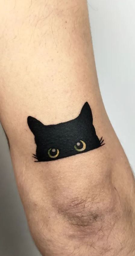 Black Cat Cute Tattoo, Small Dark Cover Up Tattoos, Black Cat Chest Tattoo, Tattoo Designs For Cover Up, Black Wrist Tattoo Cover Up, Cat Cover Up Tattoo, Small Black Cover Up Tattoo, Bat Tattoo Cover Up, Tattoos For Women Cover Up