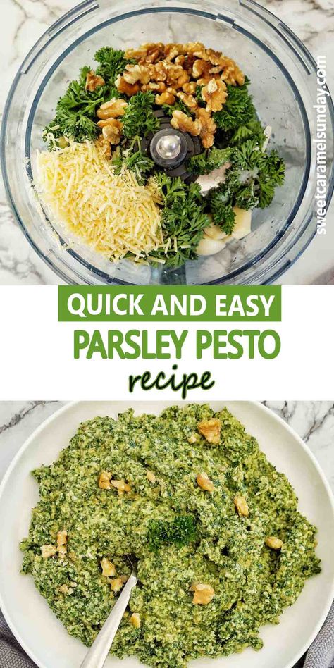 Pesto Recipe Parsley, Pesto Parsley Recipe, Recipes With Parsley Healthy, Curly Parsley Recipes, Food Processor Recipes Dinner, Parsley Pesto Recipe, Walnut Pesto Recipe, Vege Meals, Parsley Pasta