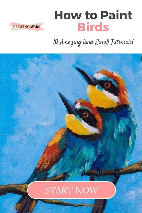 Easy Bird Painting Acrylics Step By Step, How To Paint Birds Acrylics, Painting Birds Acrylic, Acyrlic Painting, Bird Painting Diy, Paintings Of Birds, Paint Birds, Love Birds Painting, Bird Painting Acrylic