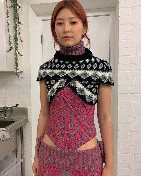 Paolina Russo’s Instagram photo: “FW22 Wrap Poncho and Dress fitting on @sunxeun” Princess Polly Anaya Sweater, Pachamama Knitwear, Asos Swimwear, Paolina Russo, Floral Print Sweater, Cutout Tank Top, Urban Outfitters Clothes, Clothing Outfit Ideas, Wide Leg Dress Pants