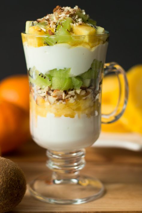 Kiwi Pineapple Parfait  on MyRecipeMagic.com Pineapple Parfait, Yoghurt Parfait, Fruit And Yogurt, Coconut Chia Pudding, Coconut Chia, Cake Mug, Parfait Recipes, Refreshing Desserts, Flourless Chocolate