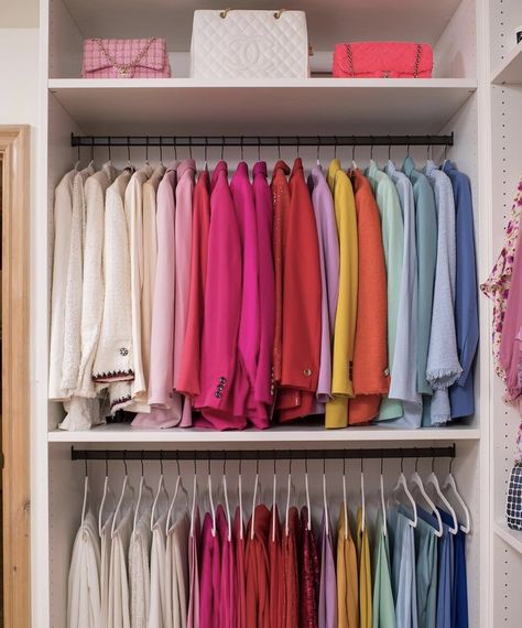 Color Coded Closet, Color Coordinated Closet, Loft Closet, Colorful Suit, How To Organize Your Closet, White Closet, Wardrobe Organisation, Clothes Closet Organization, Closet Colors