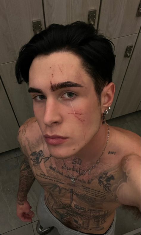 Hot Tattoed Guys Dark Hair Black, Men With Facial Piercings, Rp Models Boy, Face Scar Eye, Eyebrow Tattoo Men, Jeremy Volkov, God Of Wrath, Forearm Tattoo Design, Facial Piercings