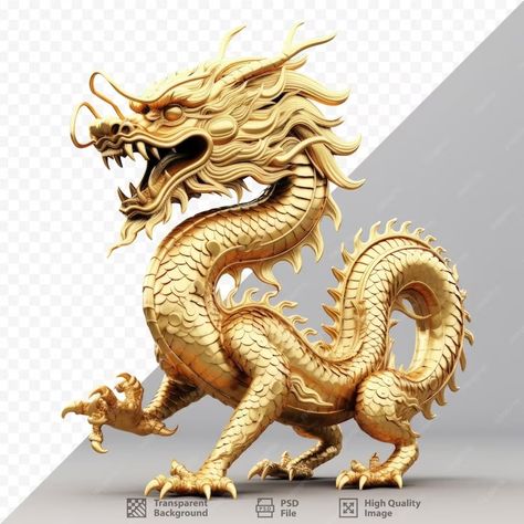 Premium PSD | Isolated golden chinese dragon on transparent background with clipping path Chinese Golden Dragon, Wayne Anderson, Golden Dragon, Gold Dragon, Year Of The Dragon, Chinese Dragon, Chinese Art, Transparent Background, Gold