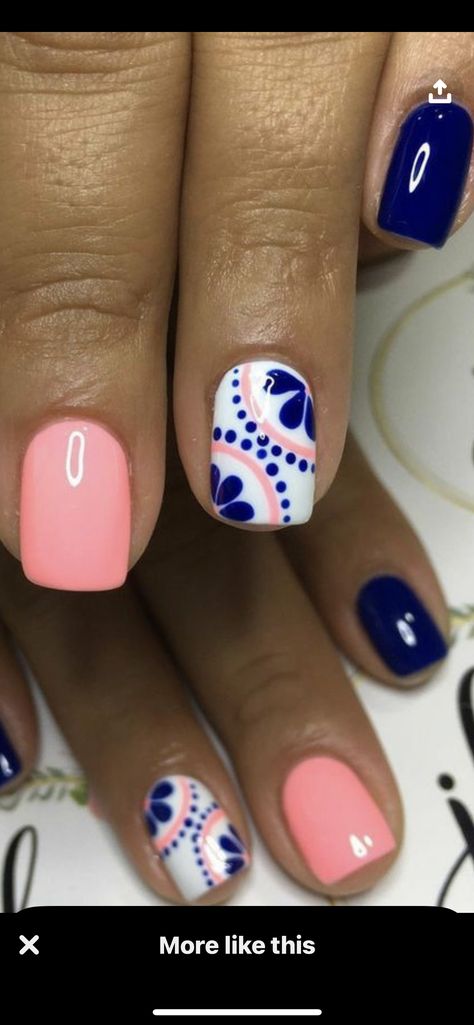 Cancun Pedicure Ideas, May Fingernail Designs, Florida Manicure Ideas, Subtle Cute Nails, Mexican Design Nail Art, Blue Nail Flower Designs, Cute Gel Nails For Summer Simple, Florida Pedicure Ideas, Mexico Pedicure Ideas