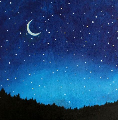 Gouache Landscapes, Night Sky Drawing, Sky Drawing, Night Sky Painting, Easy Canvas Painting, Sky Painting, Lukisan Cat Air, Night Painting, Sky Art