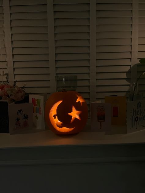 Cute moon and stars pumpkin Sun And Moon Pumpkin Carving, Moon Pumpkin Carving, Star And Moon Pumpkin Carving, Jack O Lantern Moon And Stars, Moon And Stars Carved Pumpkin, Cat On Moon Pumpkin Carving, Pumpkin Carving, Carving