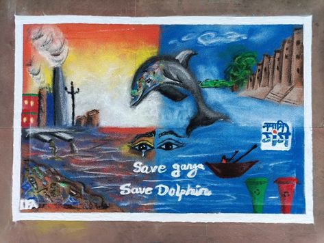 We made this rangoli for the competition of Save Ganga, Save Dolphin 🐬 on the Ravidas Ghat, Varanasi. We got 2nd position in that it was really great for us😊 The competition was organised by Ganga Mitra Group On the anniversary of naming the Ganga River as a National River. . Size of rangoli - 2 × 3 feet Time - 1 hour Theme - Save Ganga, save dolphin . #ganga #gangariver #dolphine #cleanganga #namamigange #gangamitra #rangoli #competition #art #artoftheday #artwork #swachhbharat #instagood R... Rangoli Competition, Ganga River, Varanasi, Art Day, Dolphins, Art