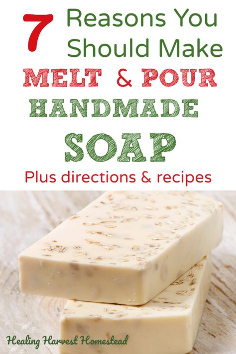 Can you make soap without using lye? Yes! It’s called Melt & Pour handmade soap making. Find out why melt and pour is a great handmade soap making option, plus directions and 5 recipes! These make perfect quick and lovely presents to gift during… Christmas Goat Milk Soap, Goat Milk Soap Scents, Goat Milk Soap Recipe Without Lye, Melt And Pour Goats Milk Soap Recipe, Goat Soap Recipe Homemade, Melt And Pour Soap Recipes Goats Milk, Goat Milk Soap Recipe Homemade, Christmas Soap Recipes, Goats Milk Soap Recipe