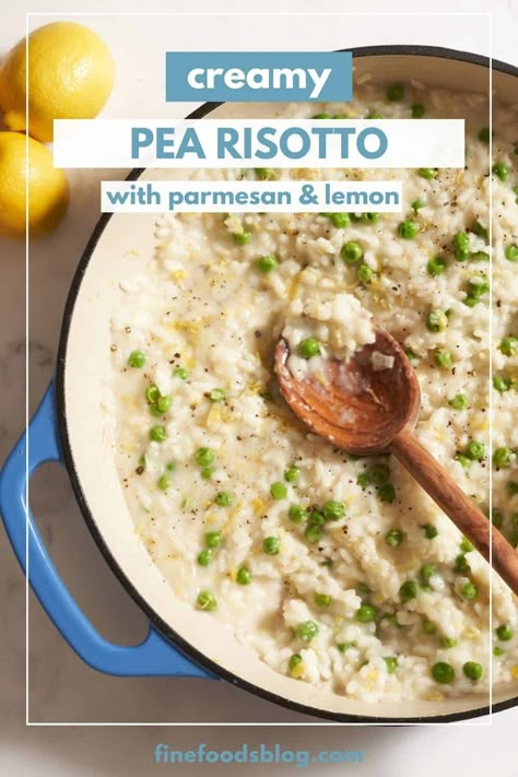 This easy pea risotto recipe has parmesan and lemon and it's so creamy! Make it on the stovetop with less effort and time than you think, ready in about 40 minutes. Gluten free and vegetarian. Pea Risotto, Microplane Grater, Parmesan Rind, Risotto Recipe, Risotto Recipes, Frozen Peas, Creamy Sauce, Food Stuff, Parmesan Cheese