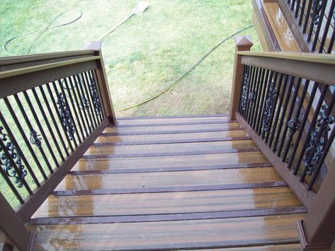 TREX TRANSCENDS SPICED RUM COLOR with baskets and center pieces - Traditional - Deck - Detroit - by Bella Decks | Houzz Trex Spiced Rum Deck, Trex Transcend Colors, Trex Deck Colors, Trek Deck, Trex Decking, Trex Transcend, Deck Railing Design, Deck Colors, Brown Color Schemes