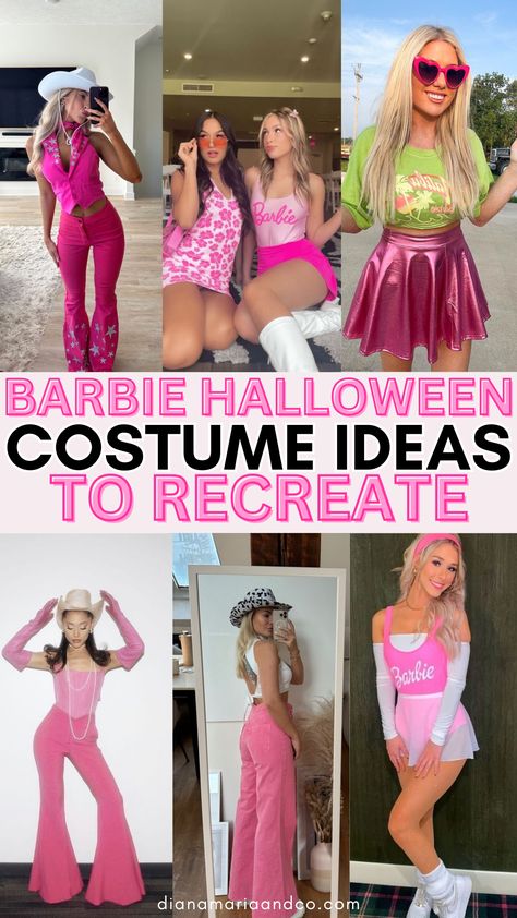 If you're looking to nail the Barbie costume look this year, you've come to the right place! There are so many easy and cute barbie costume ideas on this list. Barbie Dress Up Day Ideas, Barbie Tops Women, Barbie Outfits Aesthetic Baddie, Diy Barbie Halloween Costume, Womens Barbie Costume, Barbie Family Costume, Teacher Barbie Costume, Diy Barbie Costume For Women, Barbie Dress Up