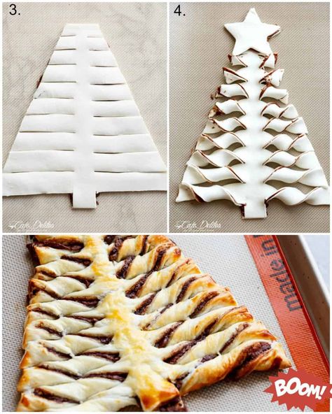 Churro Nutella Christmas Tree - Cafe Delites Nutella Christmas Tree, Nutella Christmas, Nutella Puff Pastry, Christmas Tree Desserts, Christmas Tree Food, Holiday Desserts Christmas, Christmas Dessert Table, Frozen Puff Pastry, Dessert Dips