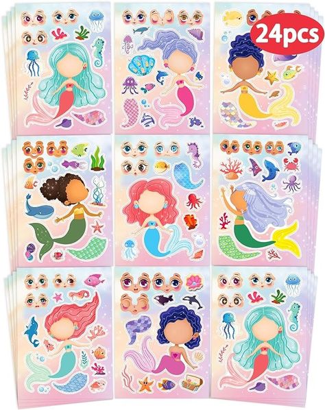 Amazon.com: 24 Pcs Make Your Own Mermaid Sticker Sheets for Kids with Mermaid Face Stickers for Kids Toddlers Girls Crafts Activities Gift Bag Stuffers Birthday Party Valentines Day Gifts for Kids Classroom : Toys & Games Valentines Day Gifts For Kids, Mermaid Face, Toddler Stocking Stuffers, Girls Crafts, Mermaid Sticker, Stickers For Kids, Stocking Stuffers For Kids, Kids Classroom, Body Stickers